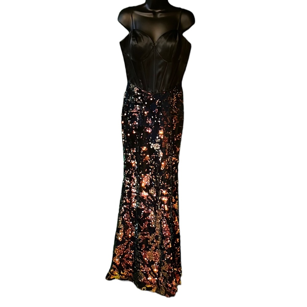 Val Stefani Black Long Sequin Dress Size 10 - Picture 2 of 6